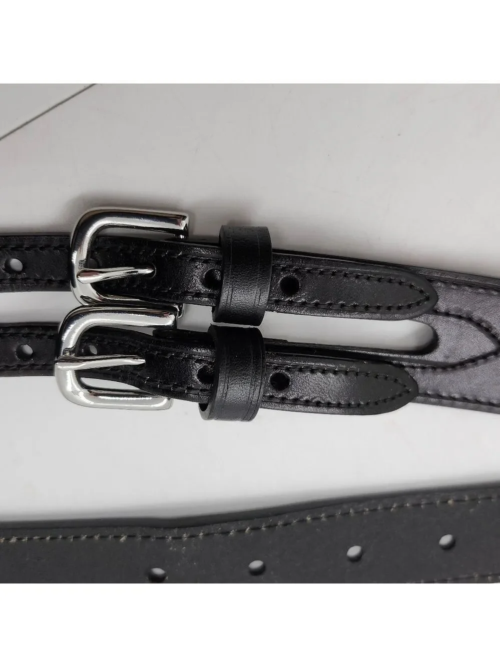 Noble Outfitters Double Belt Black Leather Belt Silver Buckels NWOT Sz XL